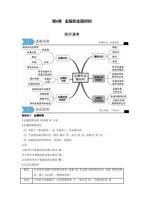 中考化学考点知识精讲人教版第8单元金属和金属材料