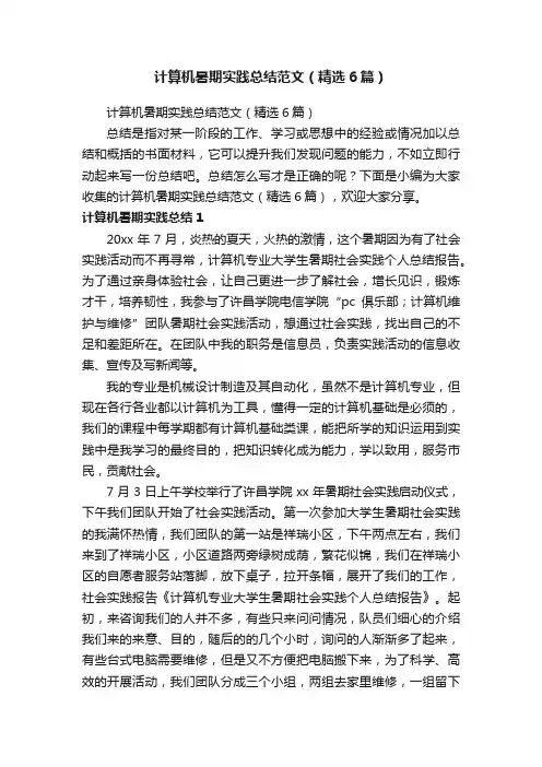 计算机暑期实践总结范文（精选6篇）