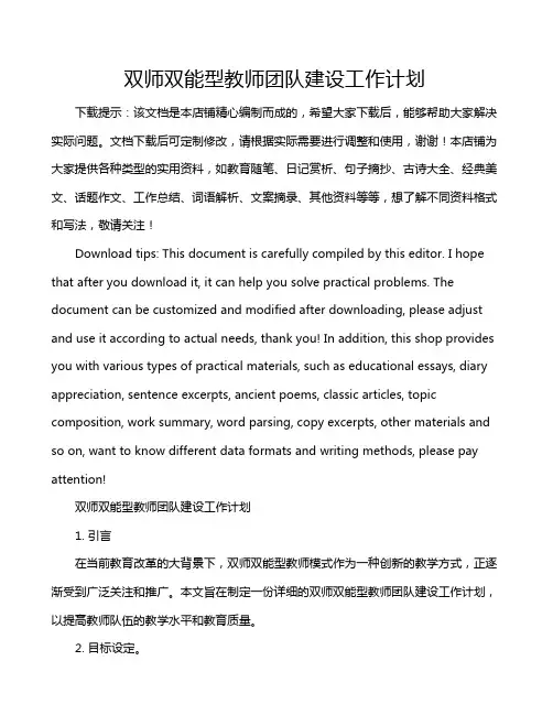 双师双能型教师团队建设工作计划