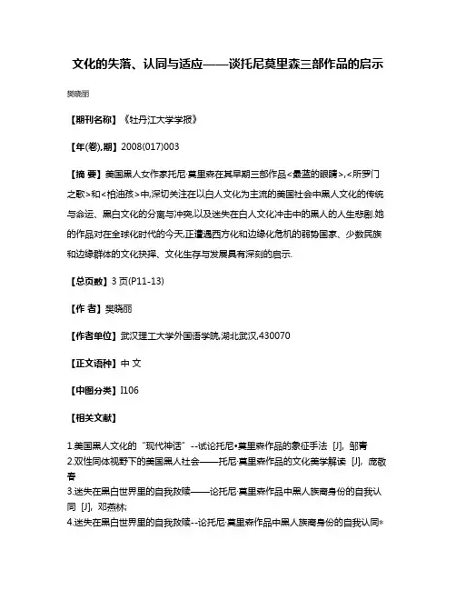 文化的失落、认同与适应——谈托尼·莫里森三部作品的启示