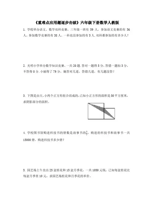 《重难点应用题逐步击破》(试题)-六年级下册数学人教版