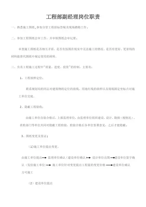 工程部副经理职责