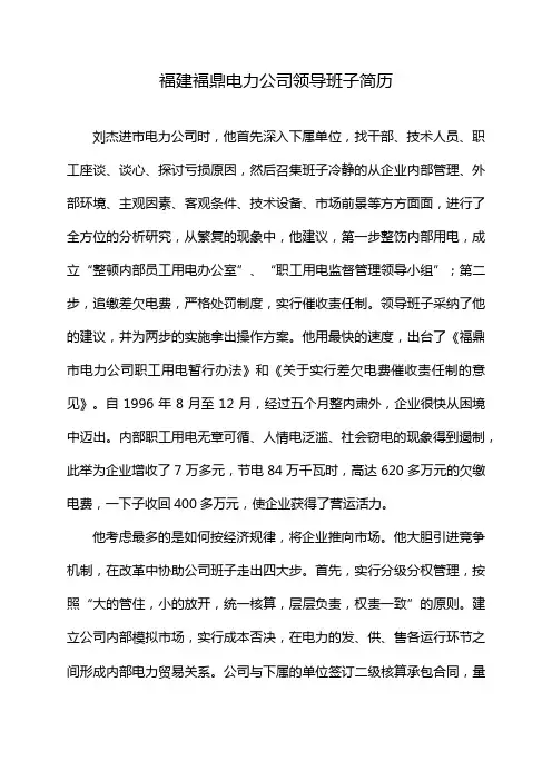 福建福鼎电力公司领导班子简历