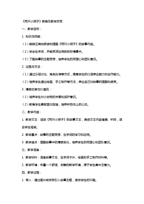 《两只小狮子》教案及教学反思