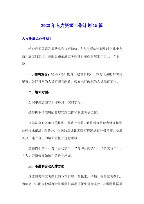 2023年人力资源工作计划15篇