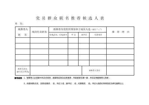 3)党员群众联名推荐候选人表