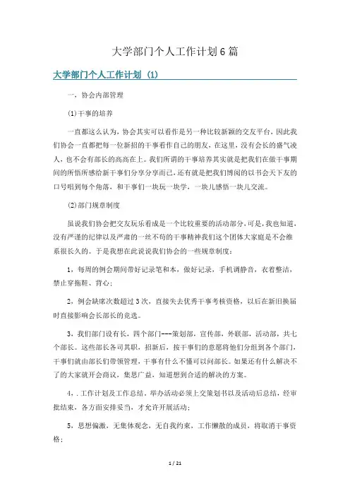 大学部门个人工作计划6篇