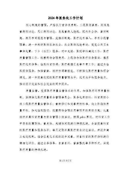 2024年医务处工作计划(三篇)