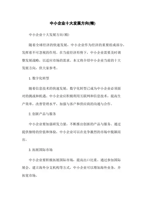 中小企业十大发展方向(精)