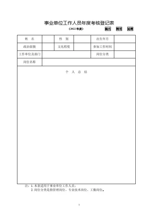 事业单位工作人员年度考核登记表