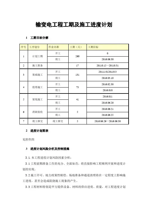 输变电工程工期及施工进度计划