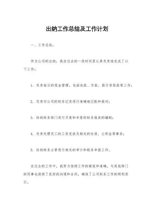 出纳工作总结及工作计划