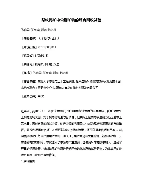 某铁尾矿中含铜矿物的综合回收试验