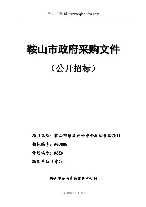 绩效评价中介机构招标项目招投标书范本