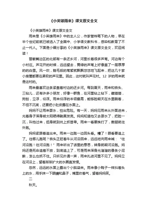 《小英雄雨来》课文原文全文