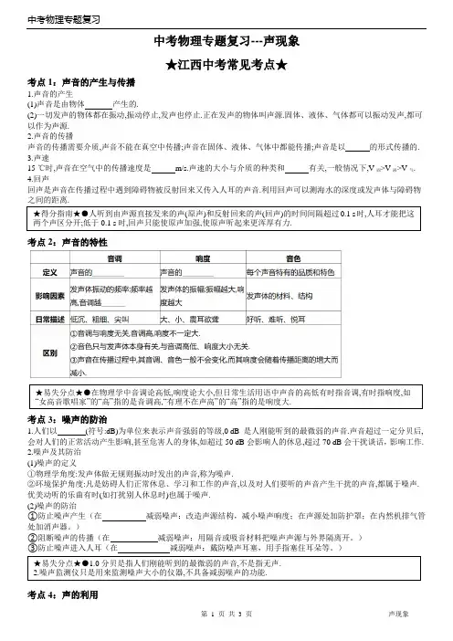 江西物理中考复习声现象专题