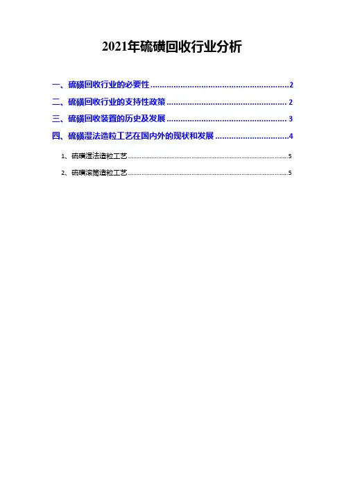 2021年硫磺回收行业分析( word 版)