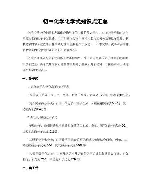 初中化学化学式知识点汇总