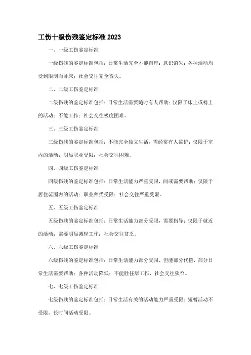 工伤十级伤残鉴定标准2023
