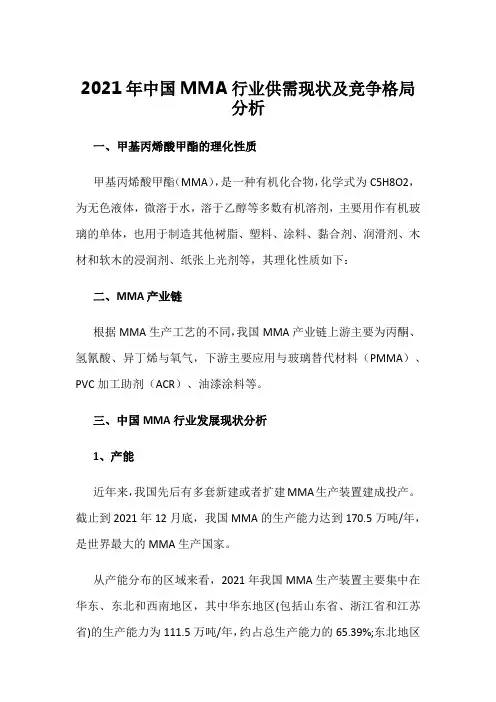 2021年中国MMA行业供需现状及竞争格局分析