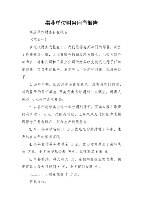事业单位财务自查报告