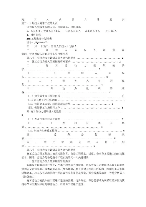人员投入计划表