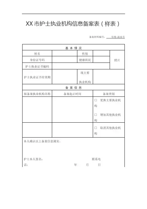 XX市护士执业机构信息备案表(样表)【模板】