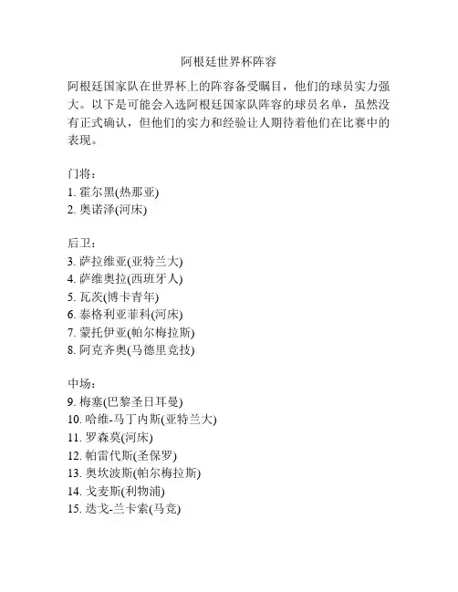 阿根廷世界杯阵容
