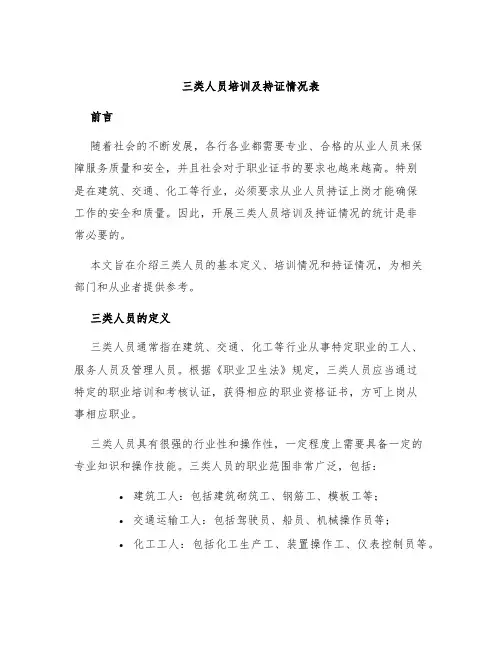 三类人员培训及持证情况表