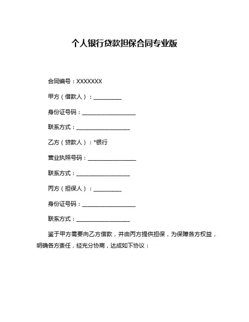 个人银行贷款担保合同专业版