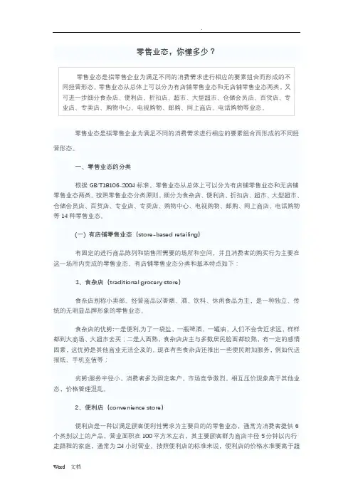 零售业态大全