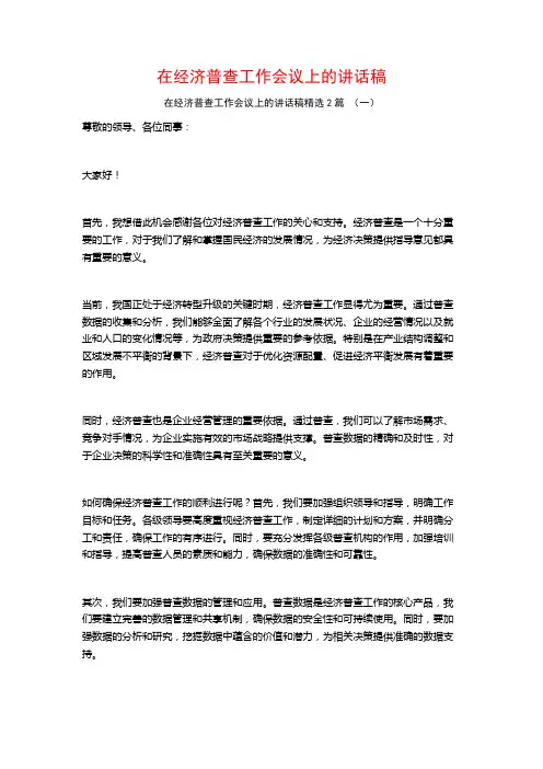 在经济普查工作会议上的讲话稿2篇