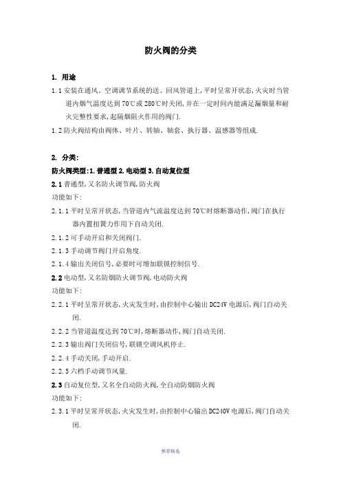 防火阀等的分类