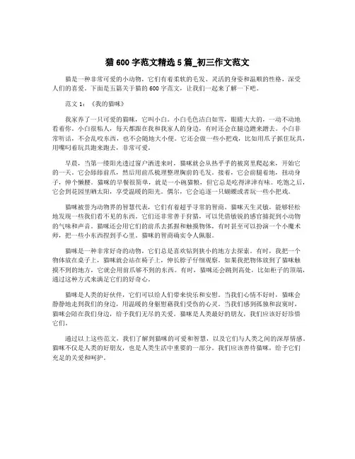 猫600字范文精选5篇_初三作文范文