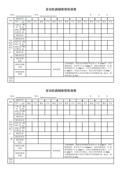 发动机曲轴维修检测表