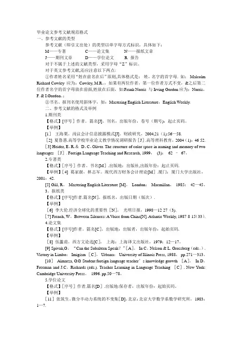 毕业论文参考文献规范格式及例子【用心整理精品资料】