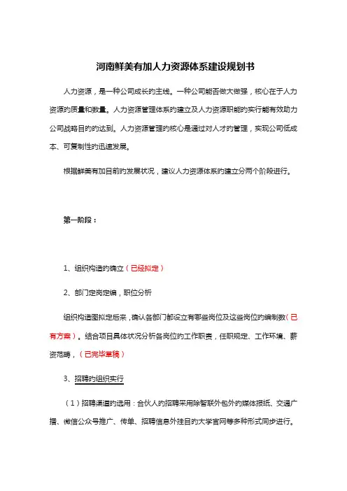 新设立企业人力资源建设重点规划书