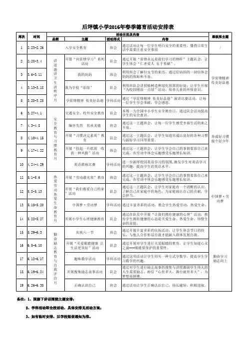 2016年春季德育活动安排表
