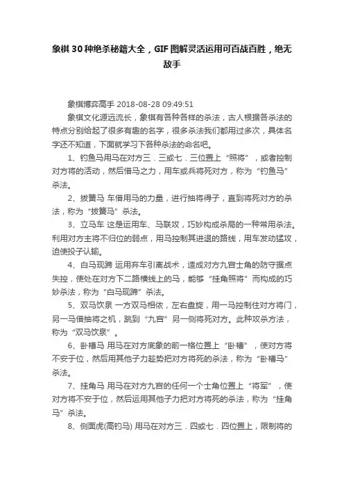 象棋30种绝杀秘籍大全，GIF图解灵活运用可百战百胜，绝无敌手