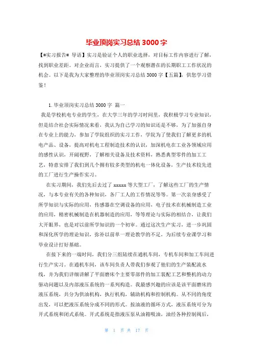 毕业顶岗实习总结3000字