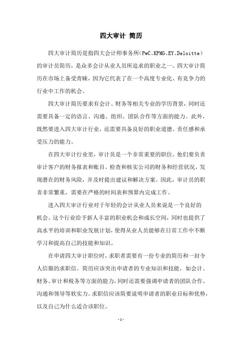 四大审计 简历