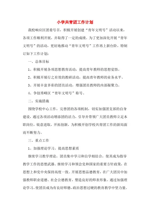 2019年小学共青团工作计划