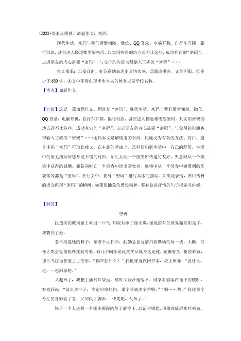 中考命题作文《密码》写作指导及范文