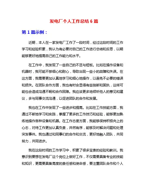 发电厂个人工作总结6篇