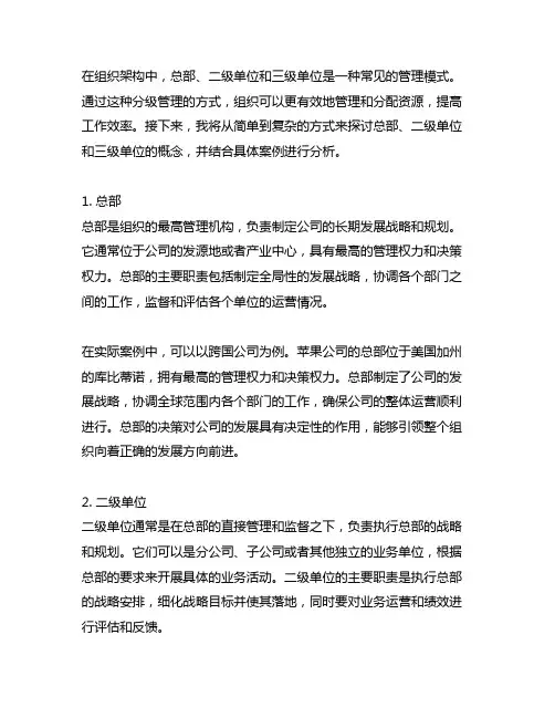 总部、二级单位、三级单位 案例
