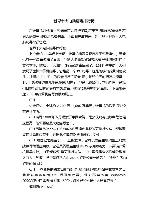 世界十大电脑病毒排行榜