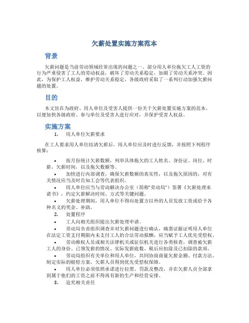 欠薪处置实施方案范本