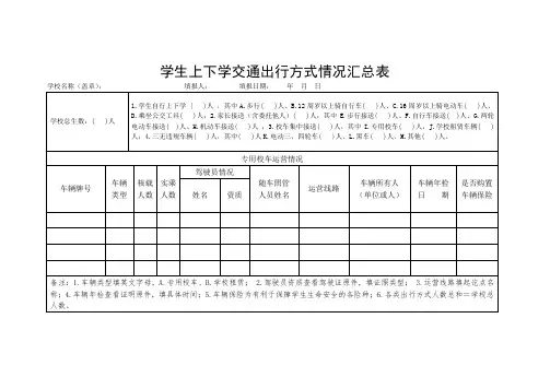 学生上下学交通出行方式情况汇总表