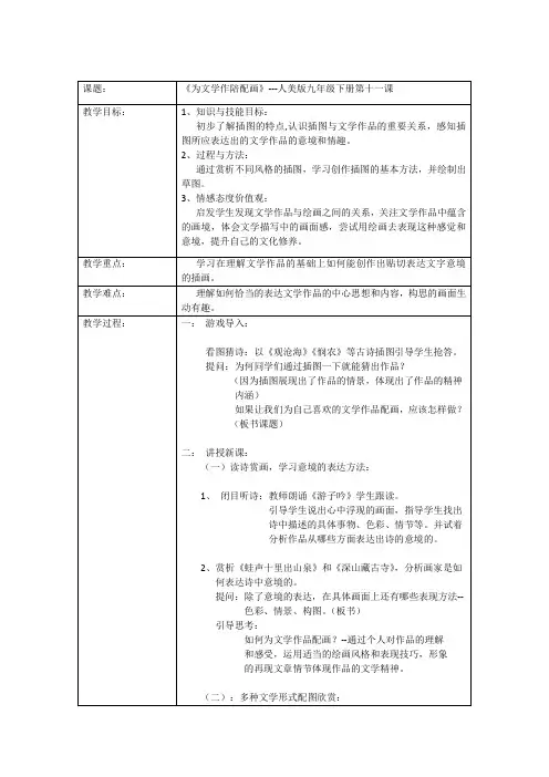 人美版美术9年级下册 11为文学作品配画  教案设计