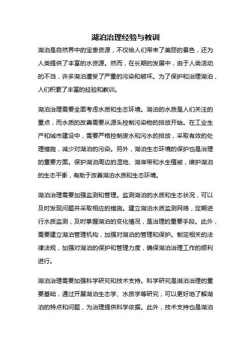 湖泊治理经验与教训